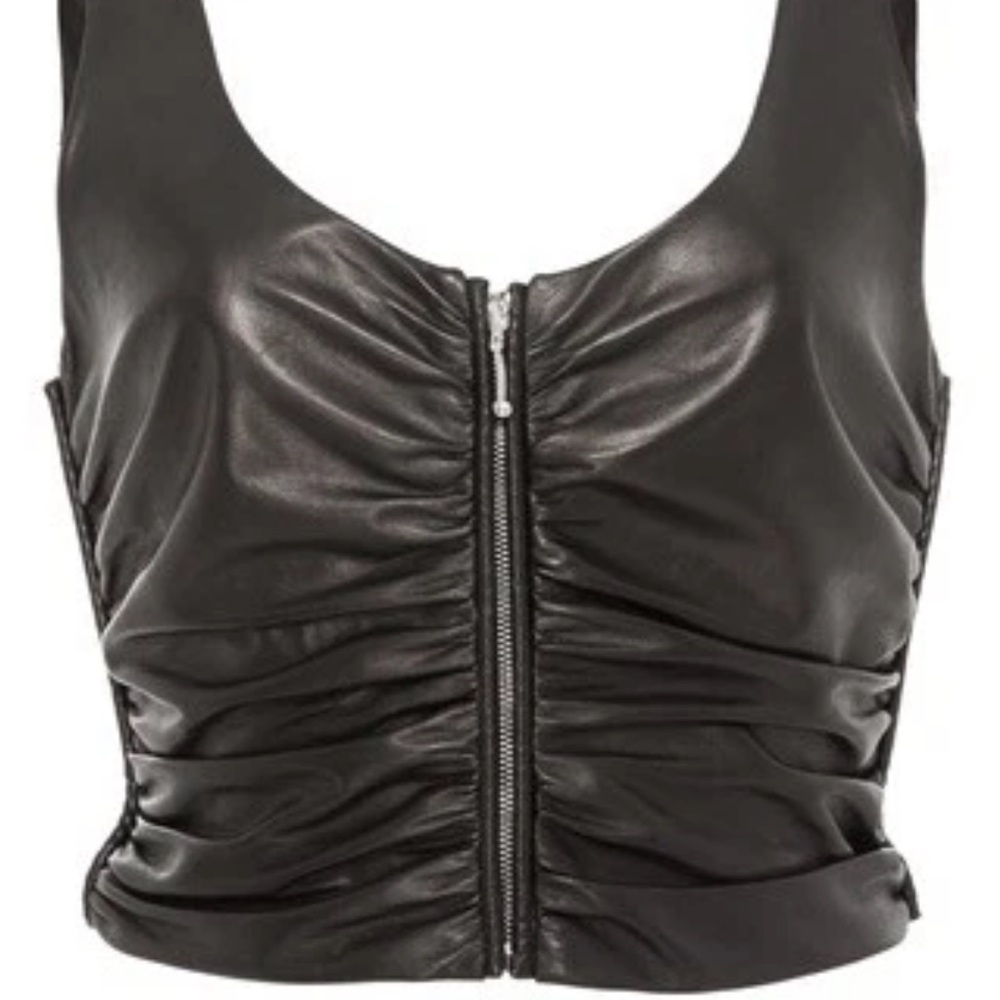 ALEXANDER WANG CROPPED ZIP FRONT LEATHER TANK, SZ 4